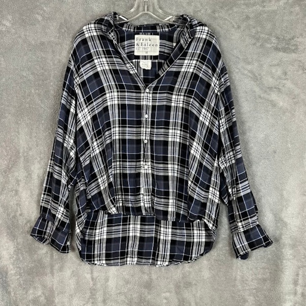 Frank & Eileen Modal Plaid Shirt Womens M Flannel Relaxed Casual Quiet Luxury